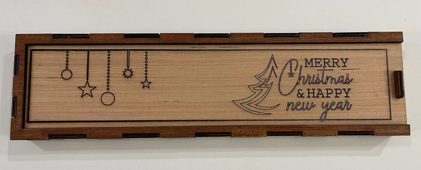 Xmas wooden ornaments in a box