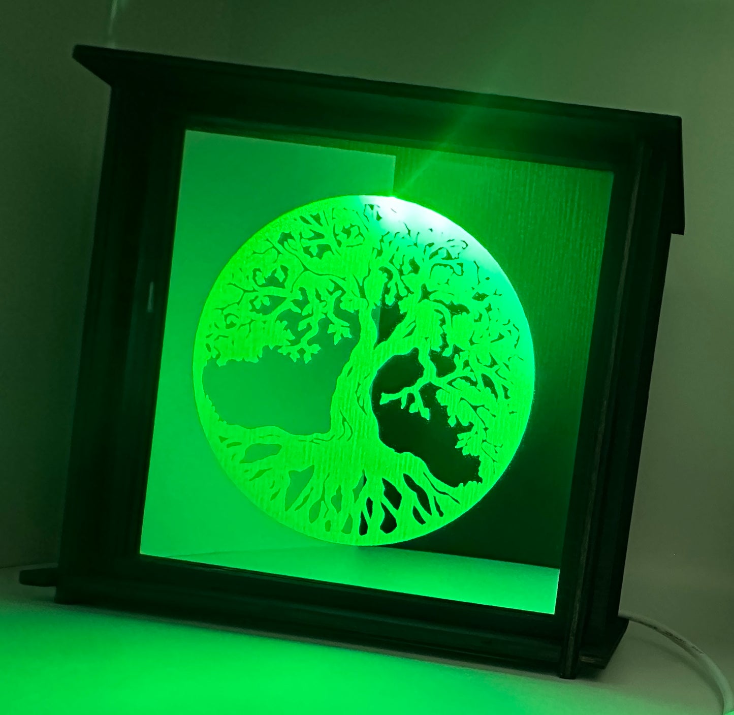 Mirror itched shadow box with RGB lights