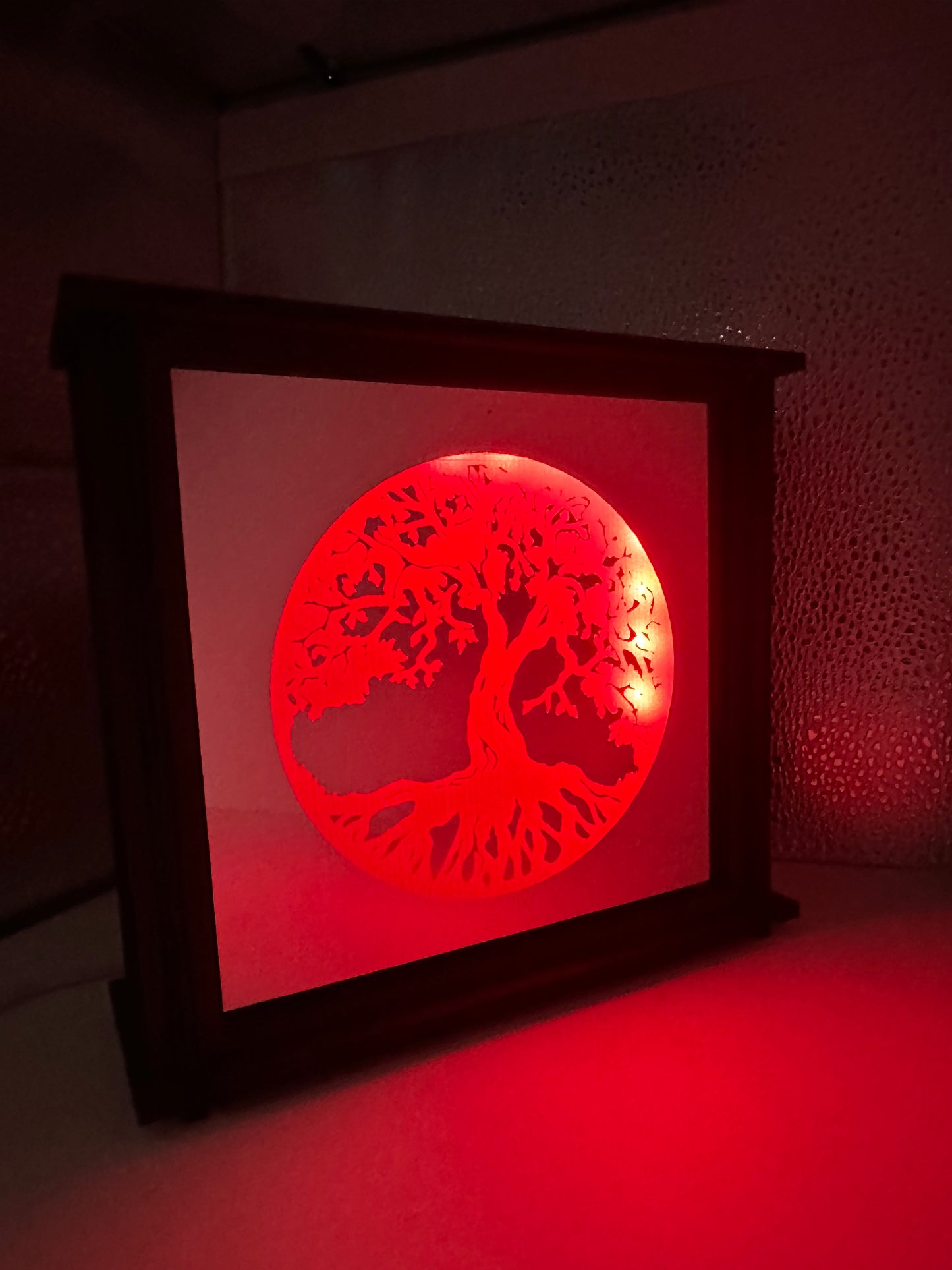Mirror itched shadow box with RGB lights