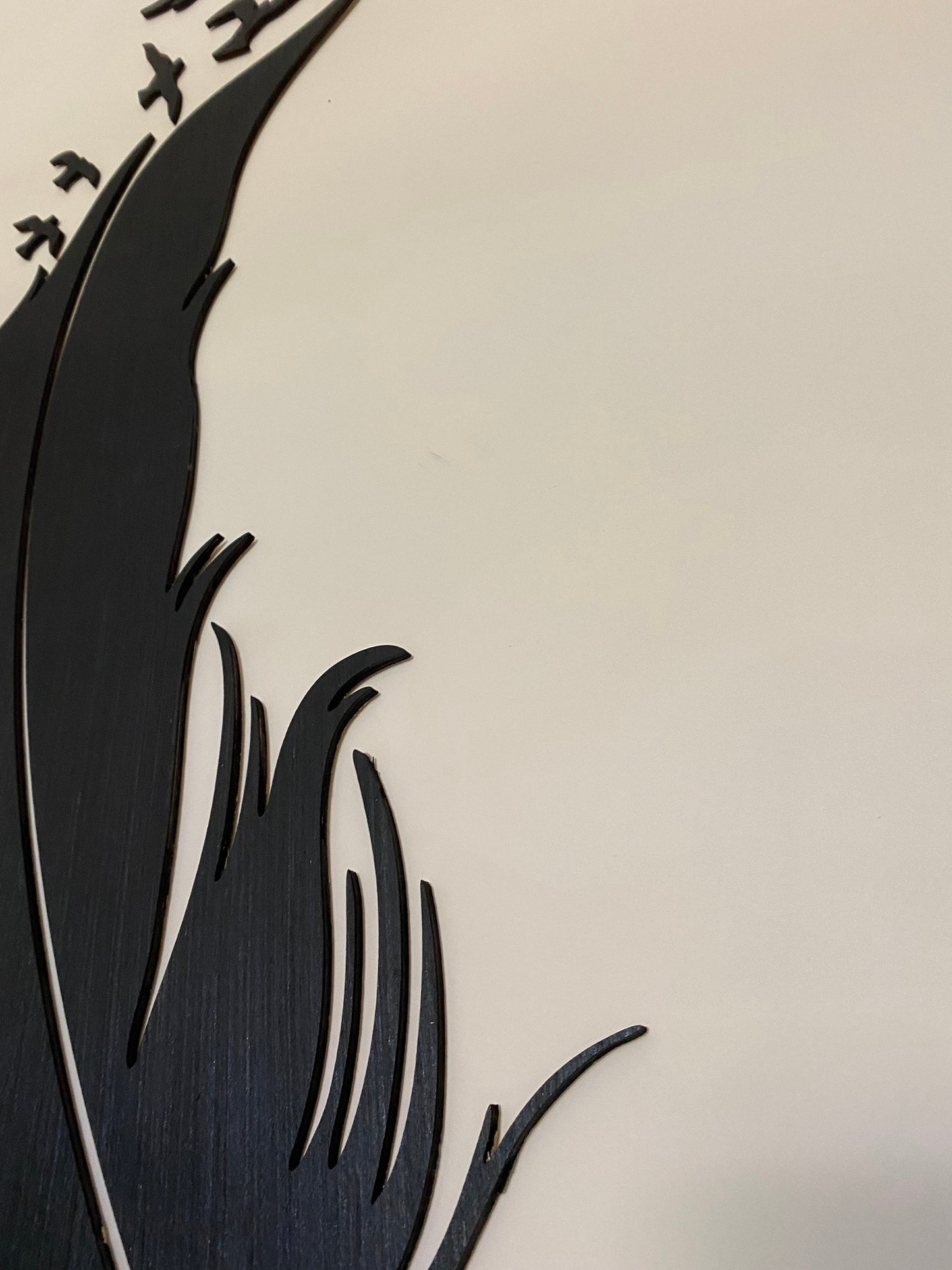 wooden Feather with birds