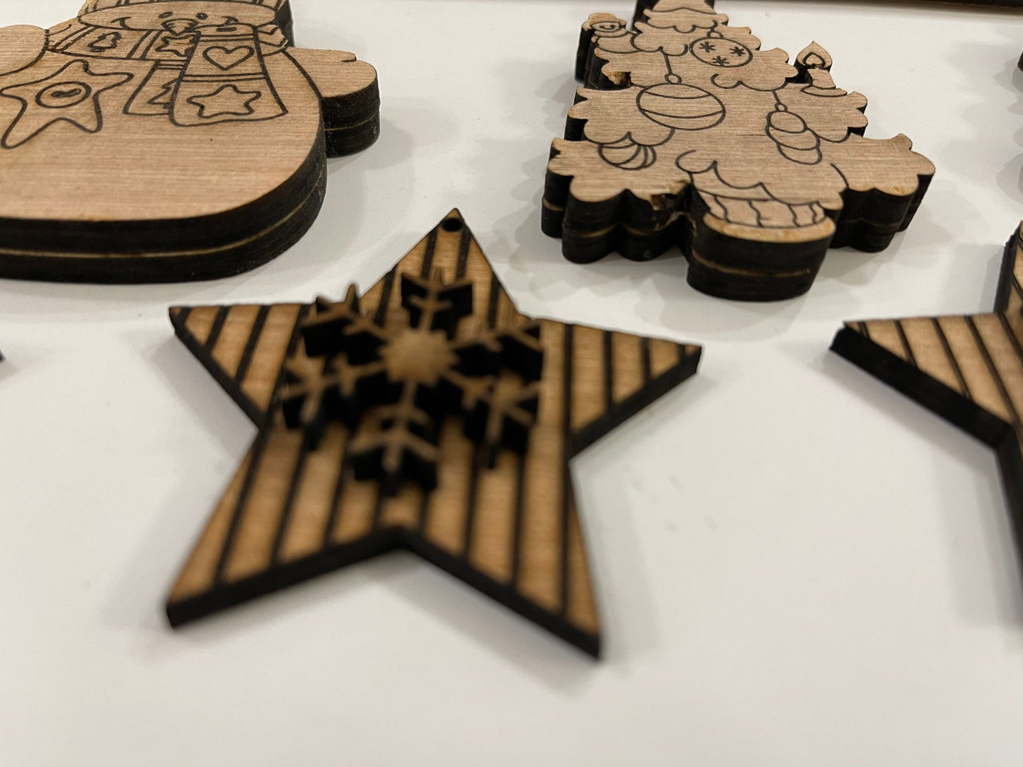 Xmas wooden ornaments in a box