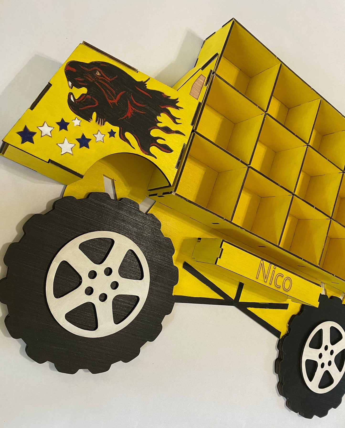 Monster wooden truck for small car storage with personalized name