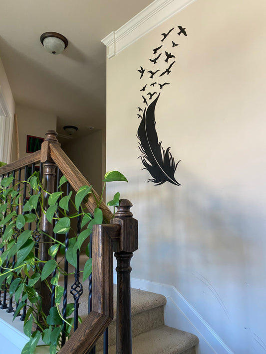 wooden Feather with birds